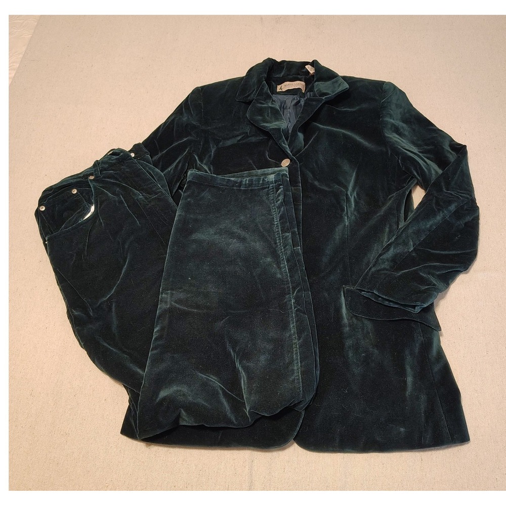 Marsh Landing Vintage Forest Green Cotton Velvet Pant Suit Blazer Trousers M